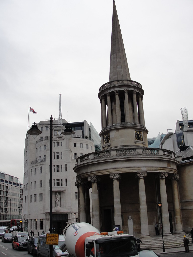 Church thing in front, BBC thing behind.